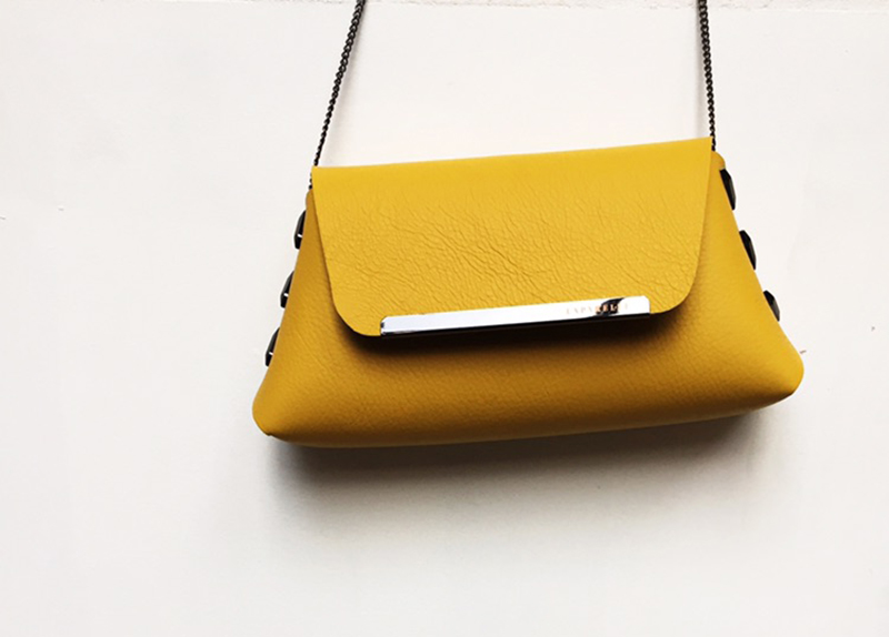 Laparelle leather clutch bag in yellow mustard at Inland 2017