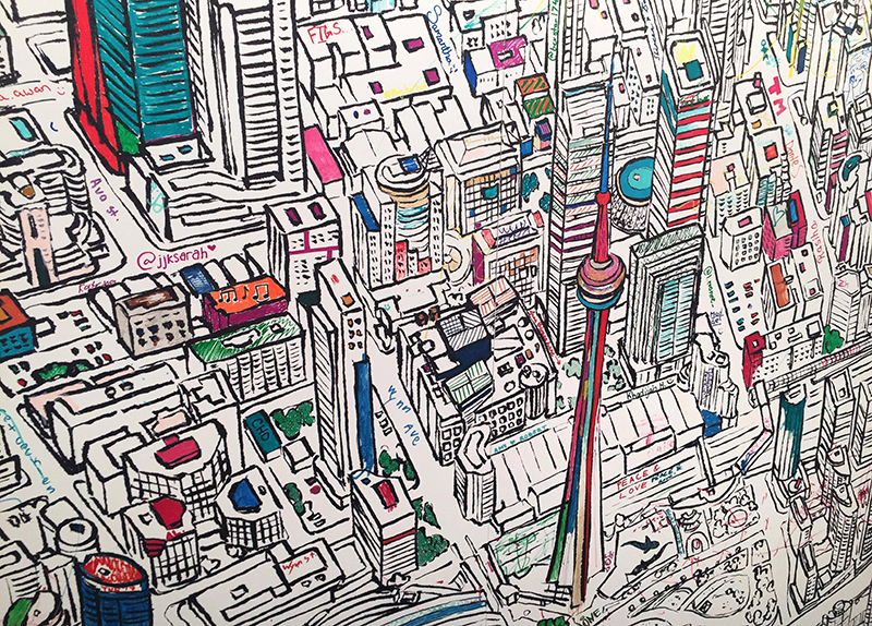 Art mural of Toronto at the One of a Kind Show