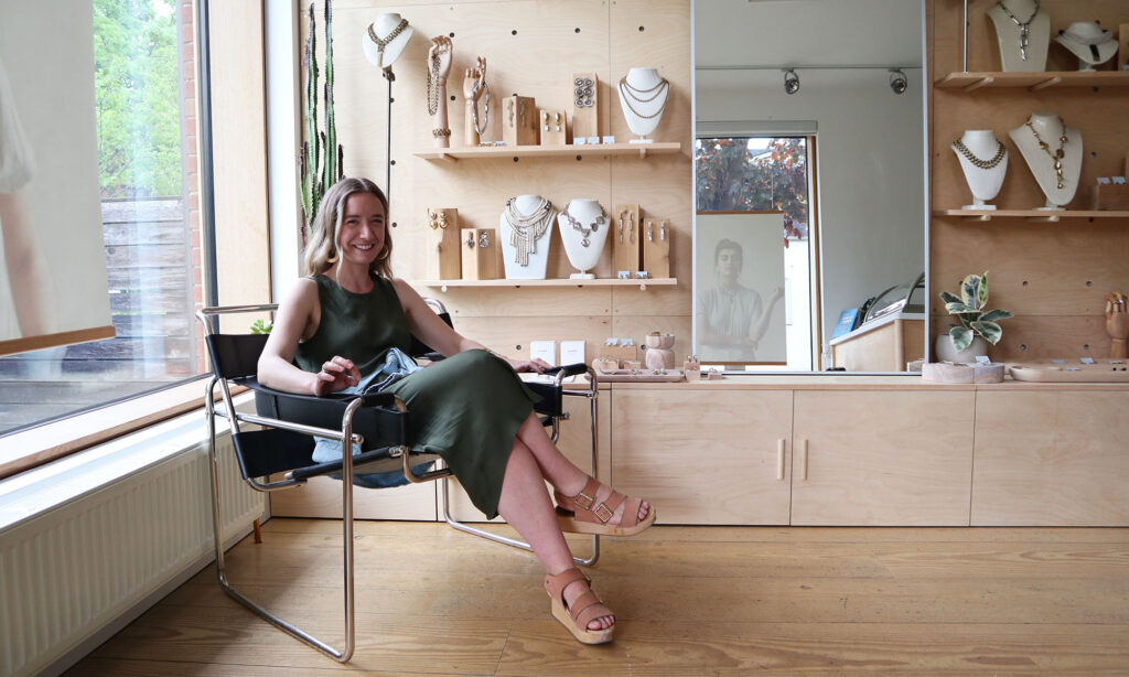 Michelle Ross sitting inside her studio in Toronto